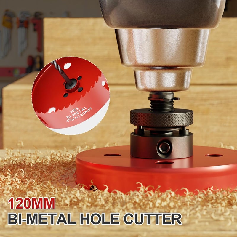 FIVELAKE 4-3/4" (120mm) Bi-Metal M42 High Speed Steel Hole Saw with Pilot Drill Bit, Smooth Cutting Edge for PVC, Drywall, Wood, Plastic, Gypsum Board, Rubber, Thin Metal - Image 5